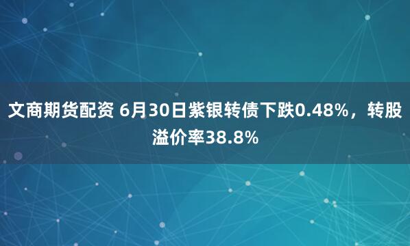 文商期货配资 6月30日紫银转债下跌0.48%，转股溢价率38.8%